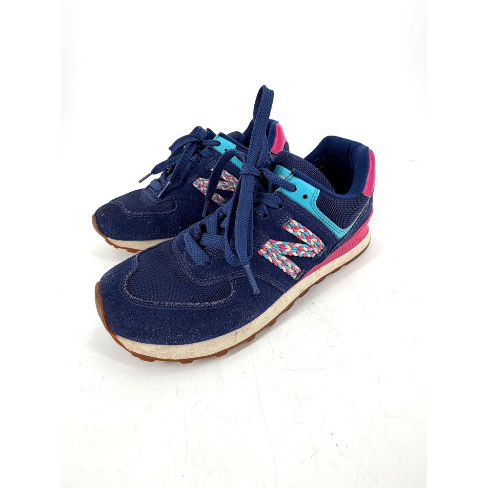 New Balance 574 Sneaker Womens 7.5 Navy Pink Braided N WL574LDM Retro Aesthetic
